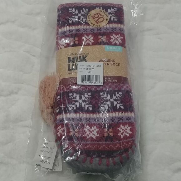 NIB Muk Luks Tassel Slipper Socks XL Berry Fair isle design with grey sole - Picture 5 of 5